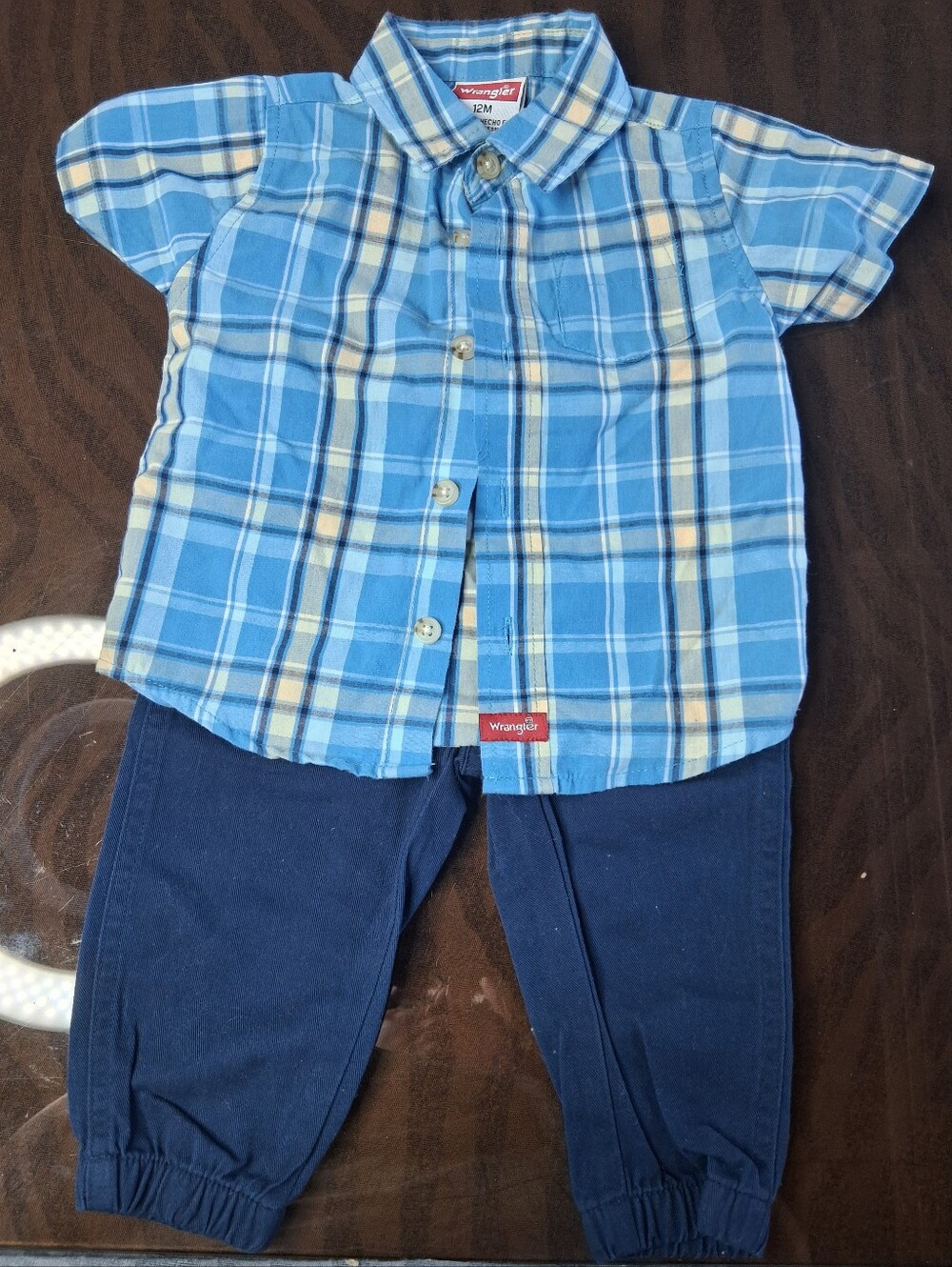 Wrangler Baby Boys' Blue Plaid Button-Up Shirt & Pants 12m